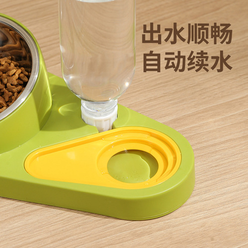 Dog Bowl Cat Bowl Dual Bowl Anti-Tipper Stainless Steel Automatic Drinking Pet Feeding Bowl Dog Pan Cat Pan Feeding Pan