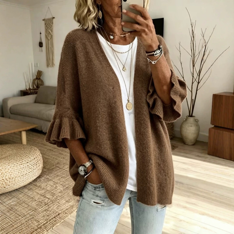 European and American foreign trade 2026 plus-size autumn and winter new solid color three-quarter sleeve knitted cardigan jacket loose casual sweater for women