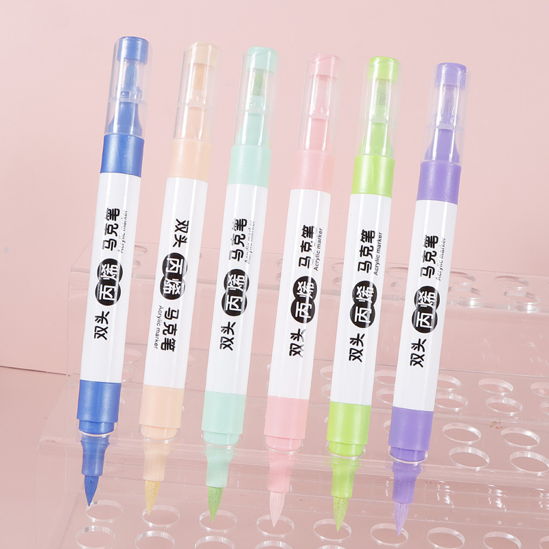 Pluma de marcador de acrílico de doble cabeza en caja de pintura para niños pluma de acuarela de 24 colores marcador impermeable pintura acrílica pluma para colorear