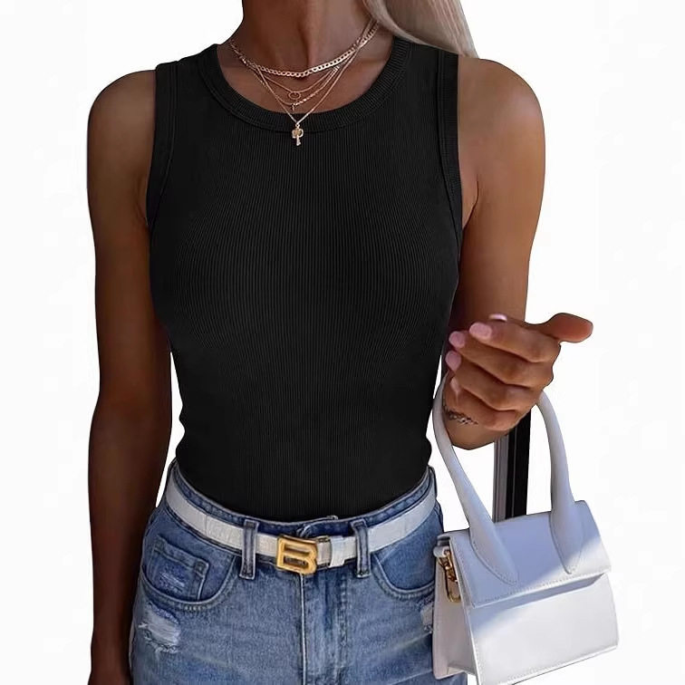 Women's Sleeveless Crew Neck Ribbed Tank Top Casual Basic Summer Top Slim Fit Racerback Vest