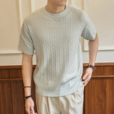 ZY8113-MW美式麻花针织衫短袖T恤男夏季宽松透气老钱风上衣，男装针织衫/毛衣，星座614