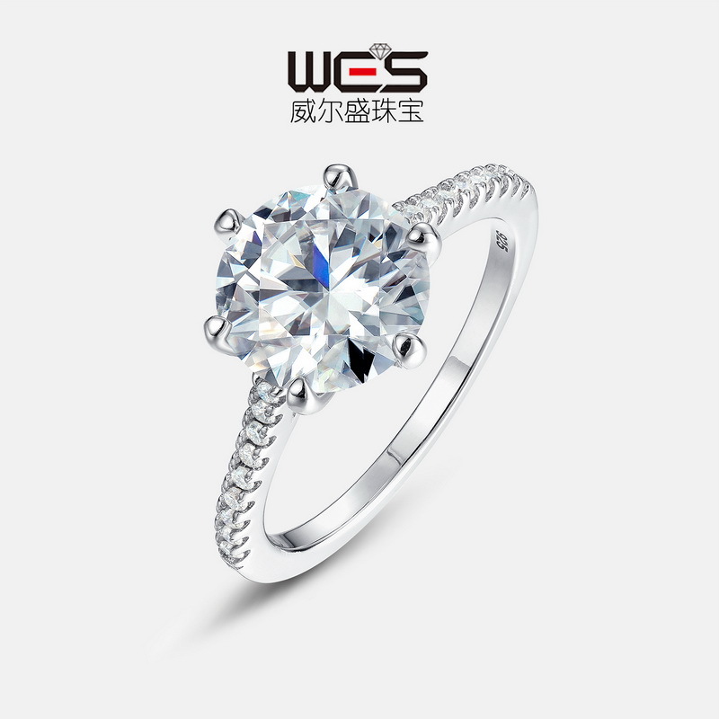 Anillo cerrado de moissanita de gran tamaño clásico de minería caliente transfronteriza S925 con incrustaciones de garras de plata D color Moissan anillo de boda atmosférico