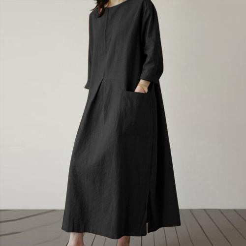 New long-sleeved women's dress with spring round neck elegant dress with women casual and fashionable holiday sundress