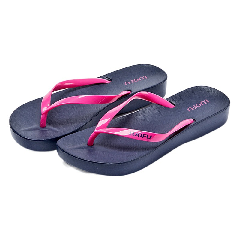 Loafer flip-flops desgaste del verano de las mujeres fondo grueso aumento antideslizante flip-flop simple Mediados de talón suave inferior casual zapatos de playa