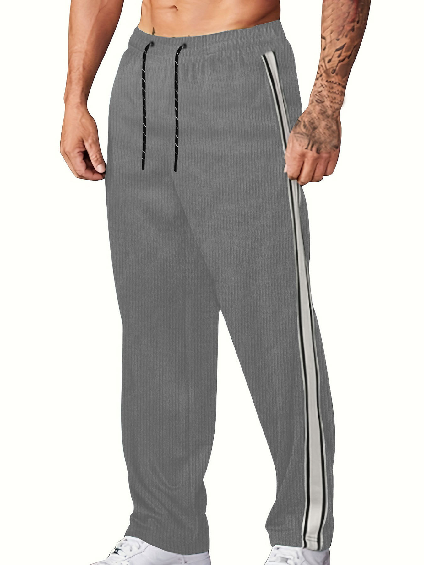 ​​Men's Corduroy Pants - High Waist Straight Leg Joggers With Drawstring, Breathable & Stretch Fabric For Casual Wear (S-XXXL, Black/_voghion.com