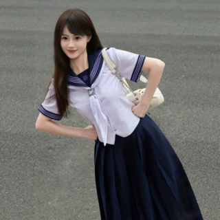 正版原创鸢梦刺绣款水手服日系学院风紫色JK制服温柔学姐穿搭套装