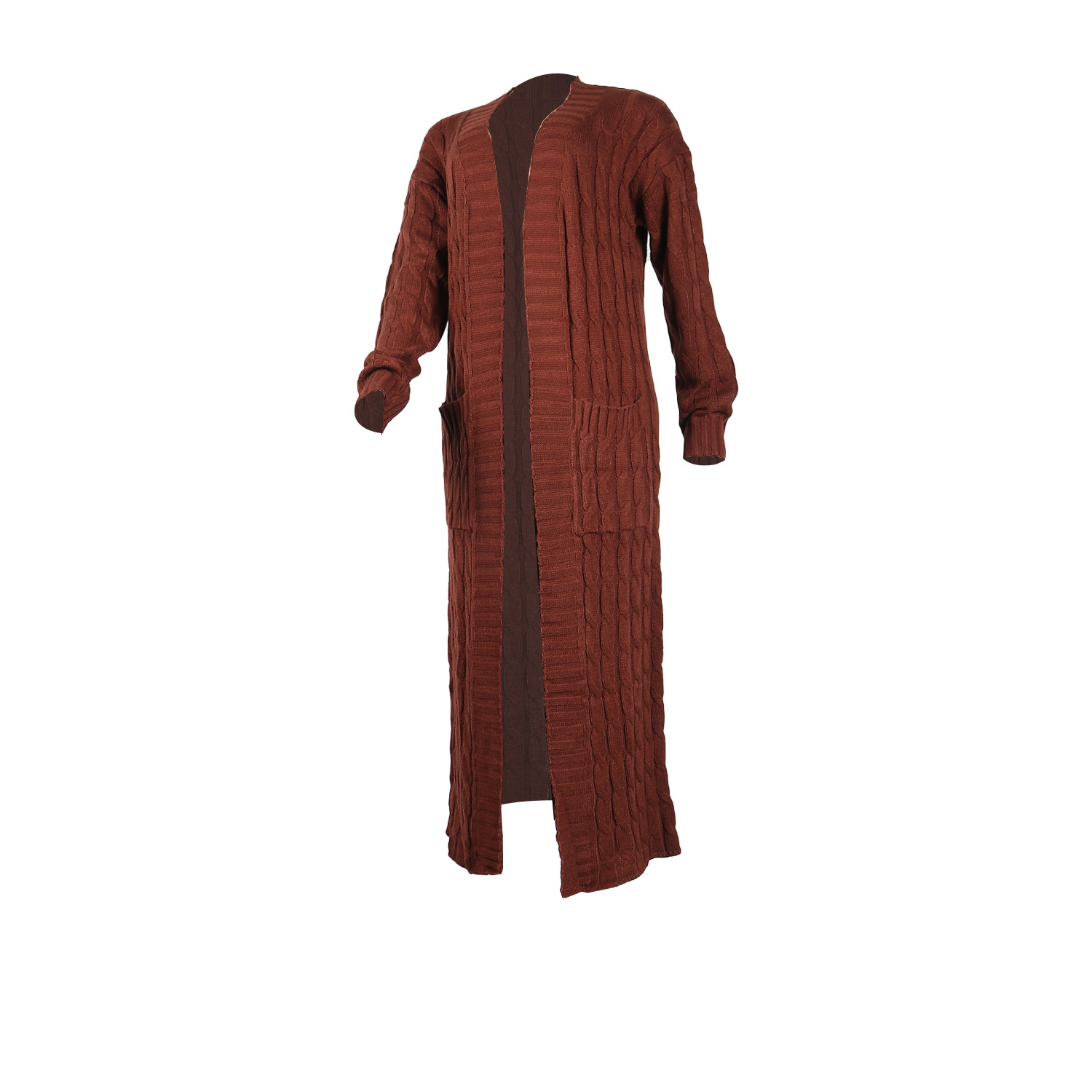 Damen Strickjacke Lang Aus Grobstrick In Unifarben Wintermantel_voghion.com