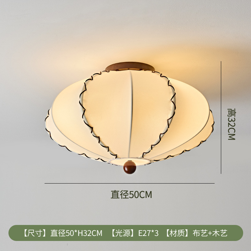 法式奶油风布艺吸顶灯中古复古实木灯笼民宿餐厅卧室书房护眼灯具|undefined