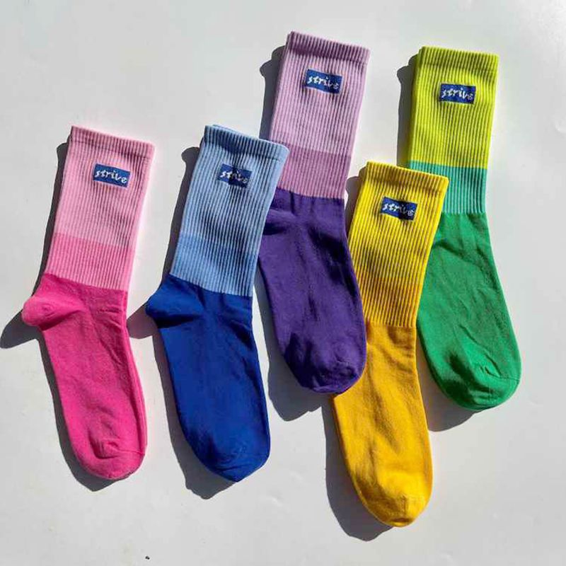 Trendy ins Internet Celebrity Men's and Women's All-match Mid-barrel Socks Japanese Style College Style European and American Style Street Skateboard Color Matching Long-barrel Cotton Socks