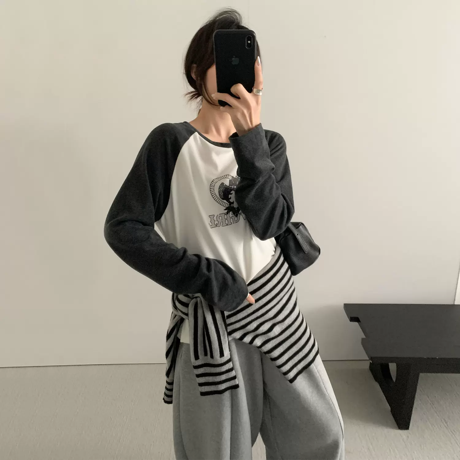 TG 休闲搞怪卡通印花撞色插肩袖宽松T恤女2025秋季新款上衣25843