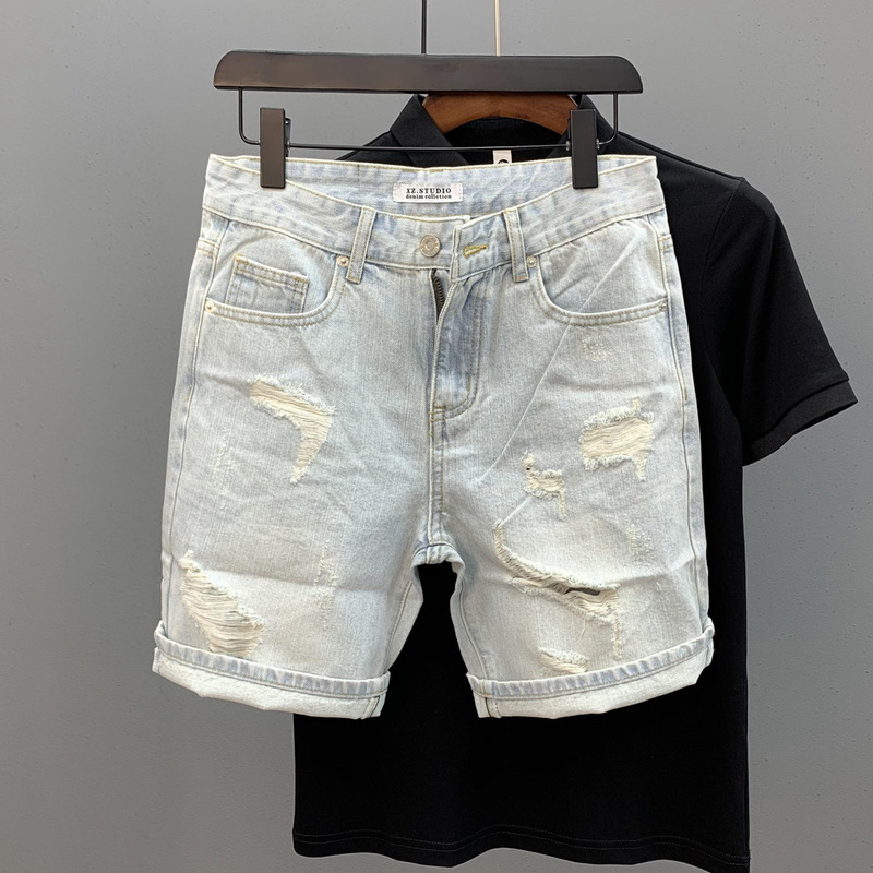 Summer New Arrival Old White Cat's Denim Four-and-Five Pants Men's Slim-Fit Small Foot All-Match Trendy Short Pants Summer New Arrival Old White Cat's Denim Four-and-Five Pants Men's Slim-Fit Small Foot All-Match Trendy Short Pants
