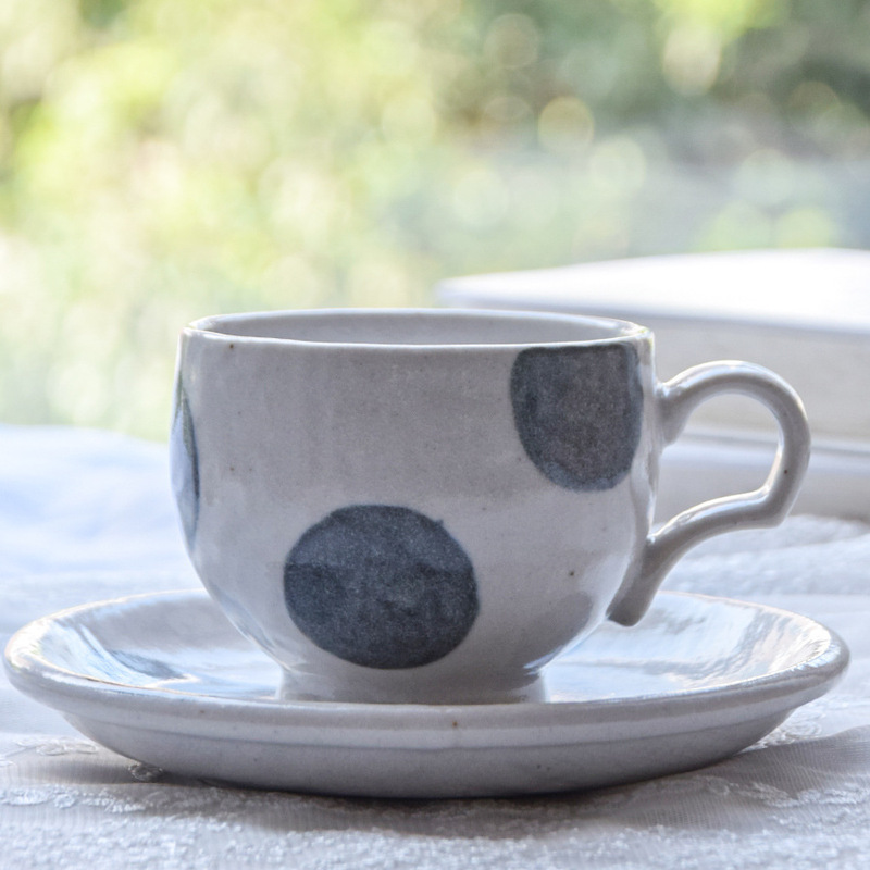 Bushu/Made in Japan/White Wave Dot Coffee Cup and Saucer Set