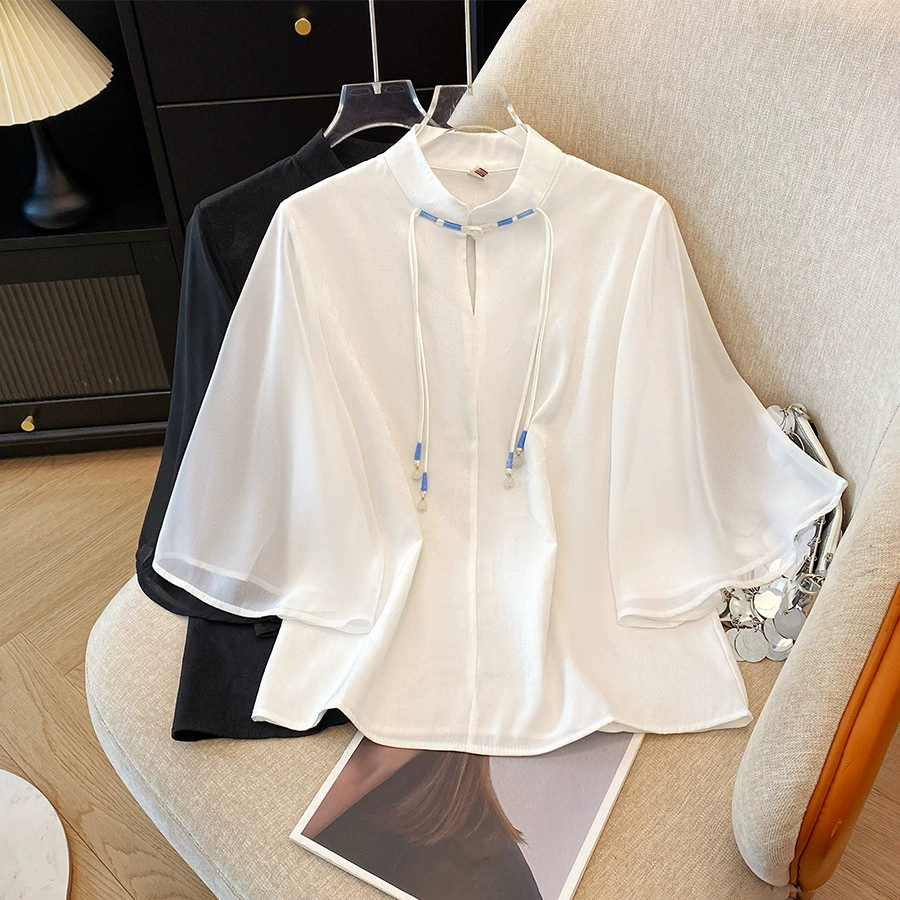 Новый китайский стиль, рукава в виде листьев лотоса, элитная светская женская универсальная верхняя рубашка, улучшенный топ Hanfu для женщин