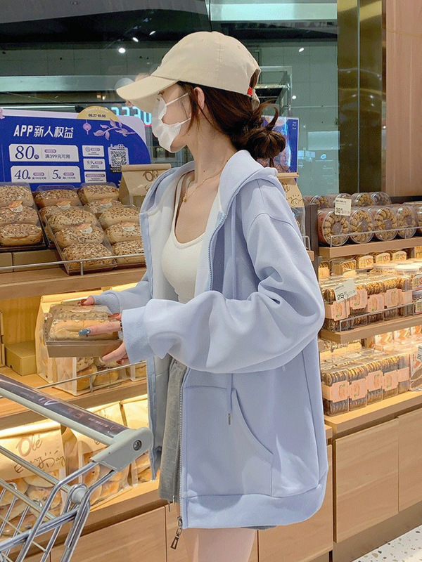 2025新款爆款慵懒风韩系连帽外套春秋季新款灰色开衫上衣卫衣女装|undefined