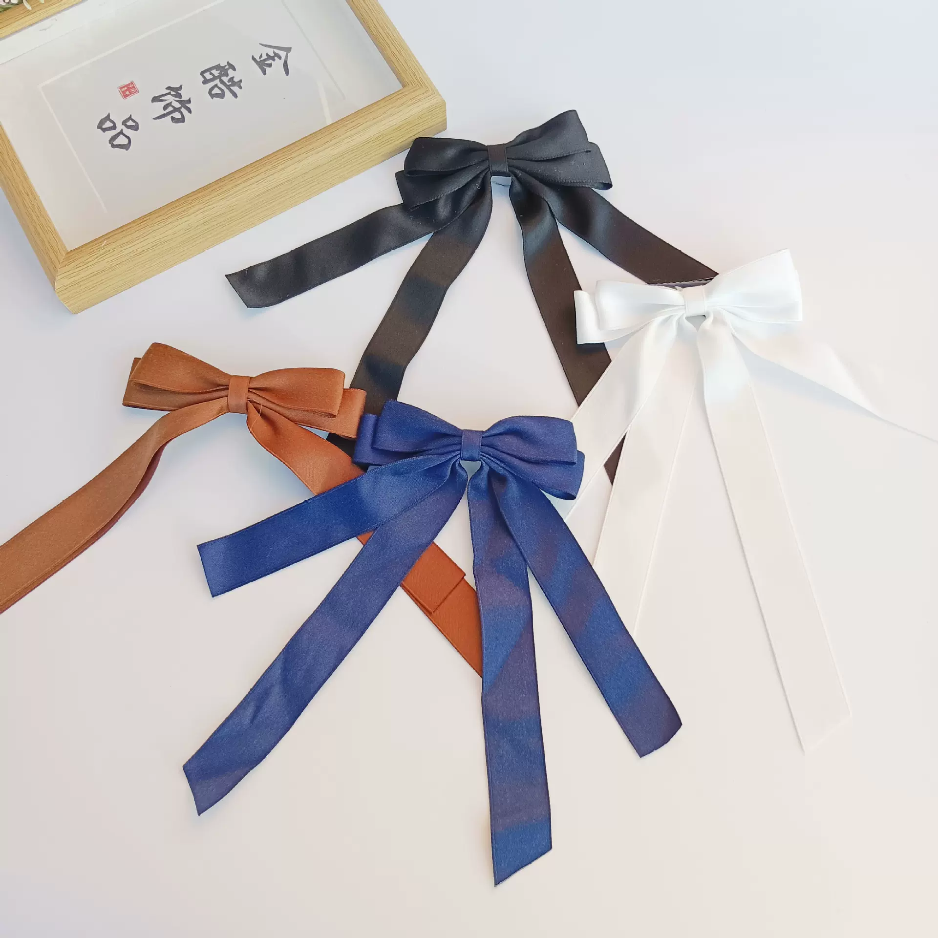 外贸风亚马逊韩版黑色蝴蝶结发夹长飘带鸭嘴夹高级感复古发夹发饰