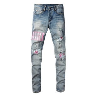 AMIRIY European and American high street jeans men's ripped patch slim fit skinny pants #1316