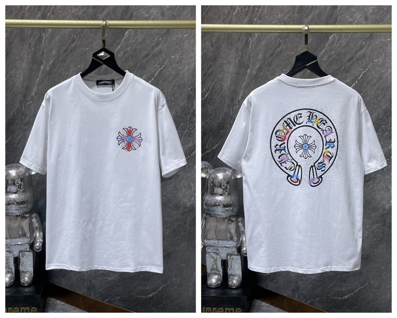 24クロスボーダートレンディブランドCh Crow*Horseshoe SanskritラウンドネックTシャツ半袖万能男女Tシャツスポット卸売|undefined