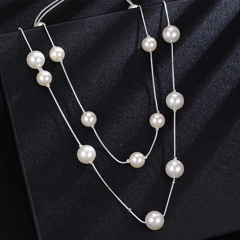 Estilo coreano de moda de alta calidad de doble capa collar de perlas versátil largo Otoño e Invierno suéter cadena mujeres elegante joyería al por mayor image 5