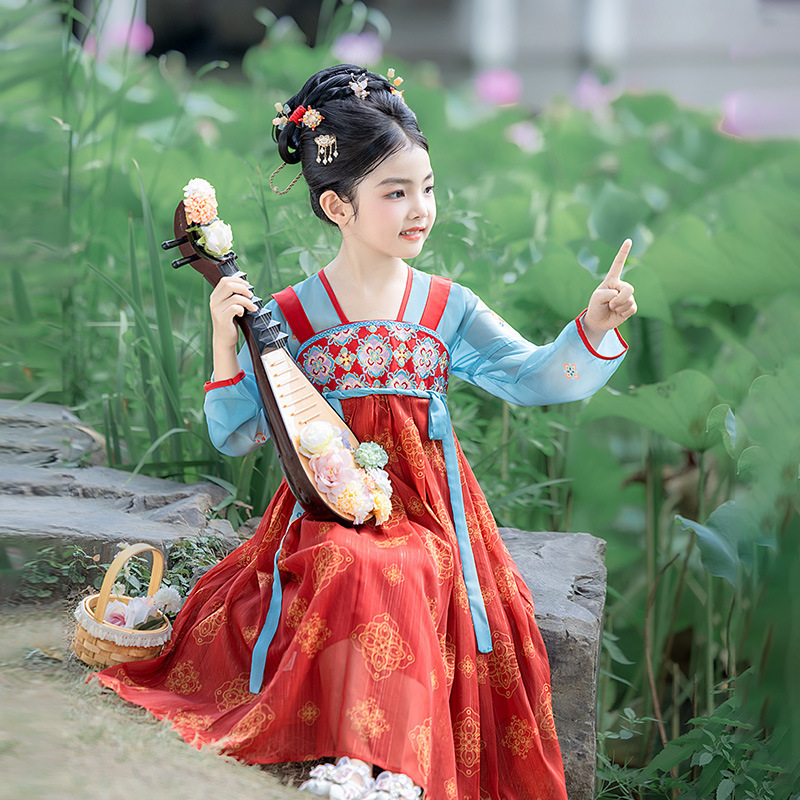女童秋季汉服连衣裙儿童古风裙子民族风公主裙唐装幼儿园表演服仙|undefined