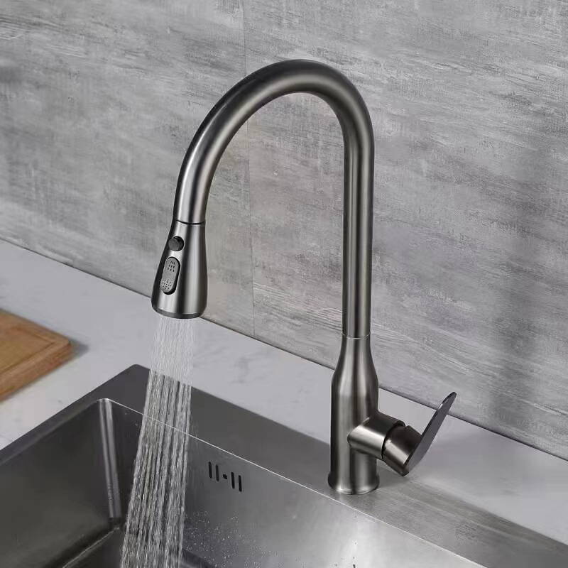 Stainless Steel Kitchen Pull-Out Faucet for Sink, Dishwashing Basin, Sink, Retractable Wine Bottle Faucet Nozzle