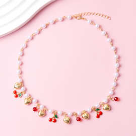 欧美时尚甜美爱心樱桃珍珠项链创意甜美百搭闺蜜同款水果项链批发