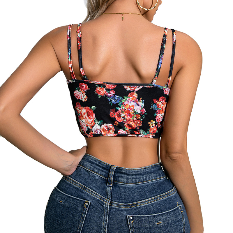 Europa y América retro moda chica caliente impreso interior Top nuevo Fishbone Slim sexy mujeres corto camisola