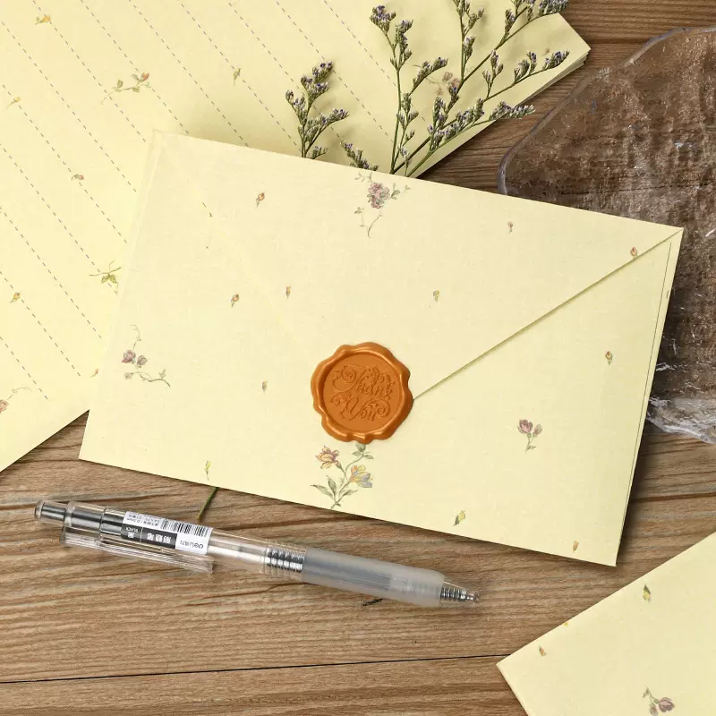 碎花款信封信纸 复古创意火漆印章封口信封 小清新邀请函请柬信纸