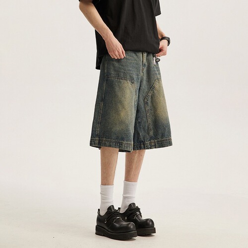 Summer Washed Denim Short Pants for Men Loose Casual Matchable Mid Pants American Streetwear Brand Straight Leg Five