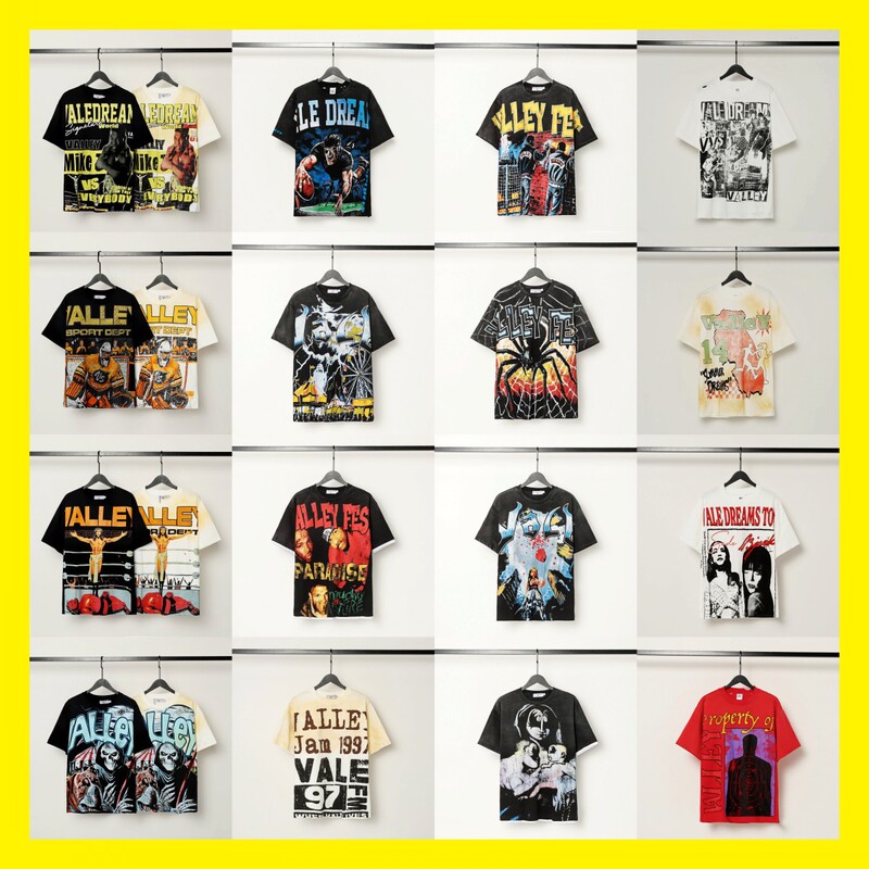 270G】American Trendy Brand Valley Washed Vintage Printed Short-Sleeved Hip-Hop Loose Street Style T-Shirt Hooded Sweatshirt