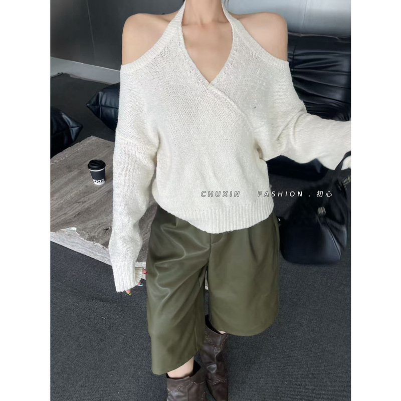 C.X初心-衫初秋显瘦减龄百搭韩版挂脖针织假两件上衣针织衫CX1060|undefined