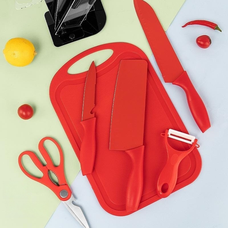 En stock al por mayor de trigo Polo color de siete piezas traje de acero inoxidable hogar cuchillo conjunto traje de acero inoxidable