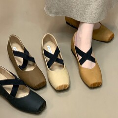 小众复古交叉带芭蕾舞鞋2025秋季新款内增高方头休闲浅口单鞋女