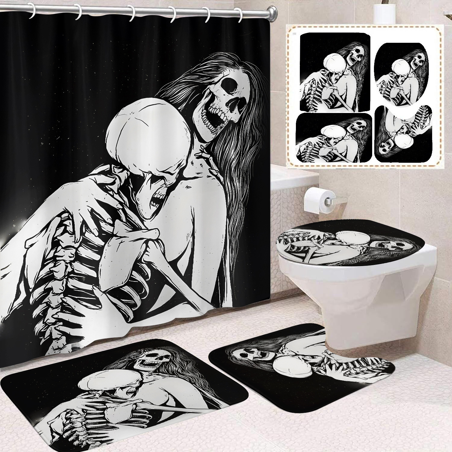Ventas transfronterizas de Halloween cortina de baño cortina de noche terror impresión digital cortina de baño impermeable cortina de baño mayorista