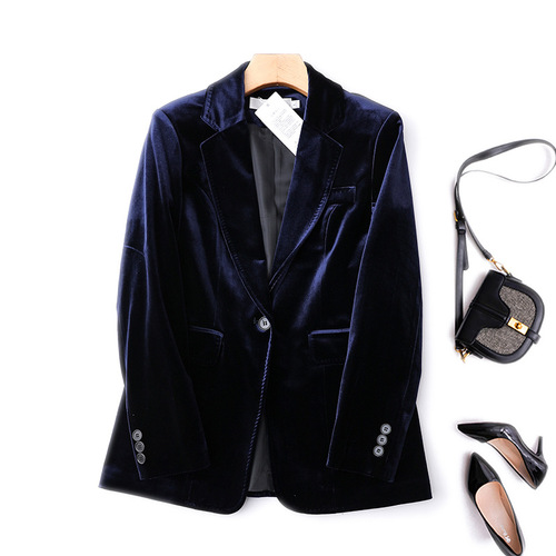 Wholesale Spring and Autumn Suit Jacket with One Button Gold Thread Velvet English Light Luxury Seven-Sleeve OL Low-Key Plus Size Outerwear