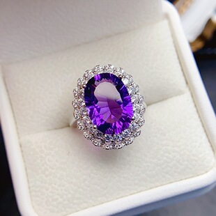 Factory wholesale explosions natural amethyst ring S925 silver inlaid main stone 10*14 selling Europe and the United States a generation