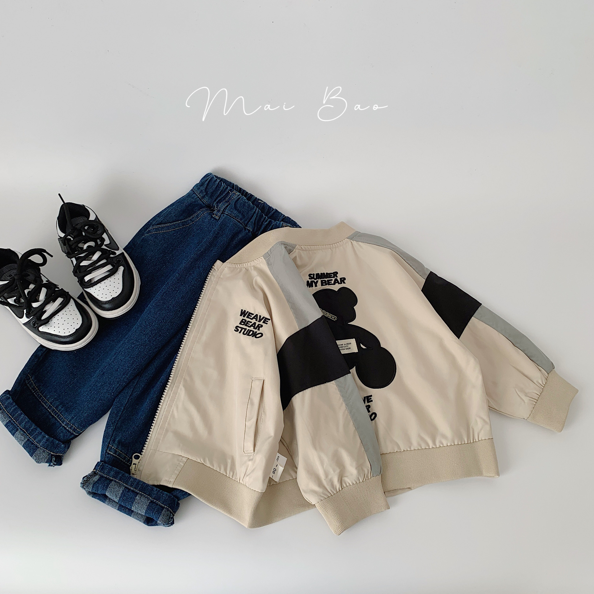Maibao chaqueta para niños chaqueta de oso para niños 2024 primavera nuevos chicos casual color matching cardigan moda de dibujos animados