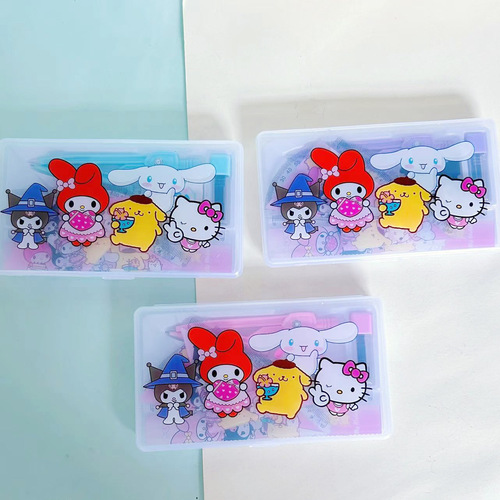 Sanrio Compass and Ruler Set Cute Kurome Student Exam Drawing Ruler 7-piece Stationery Set Gift