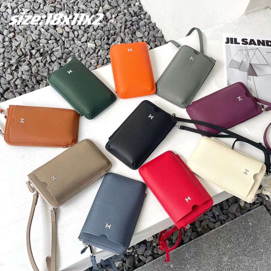 First-layer cowhide pebbled mobile phone bag mini multi-functional H letter shoulder crossbody women's bag wallet large capacity