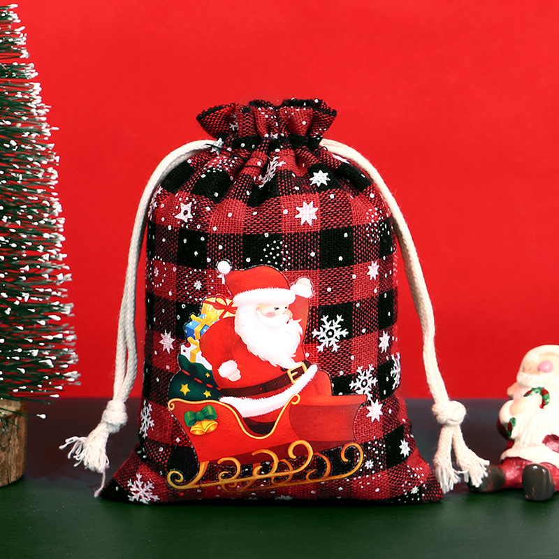 Bolsa de algodón a cuadros de Navidad con cordón Bolsa de embalaje de regalo de caramelo de Navidad Calendario de Adviento bolsa pequeña al por mayor