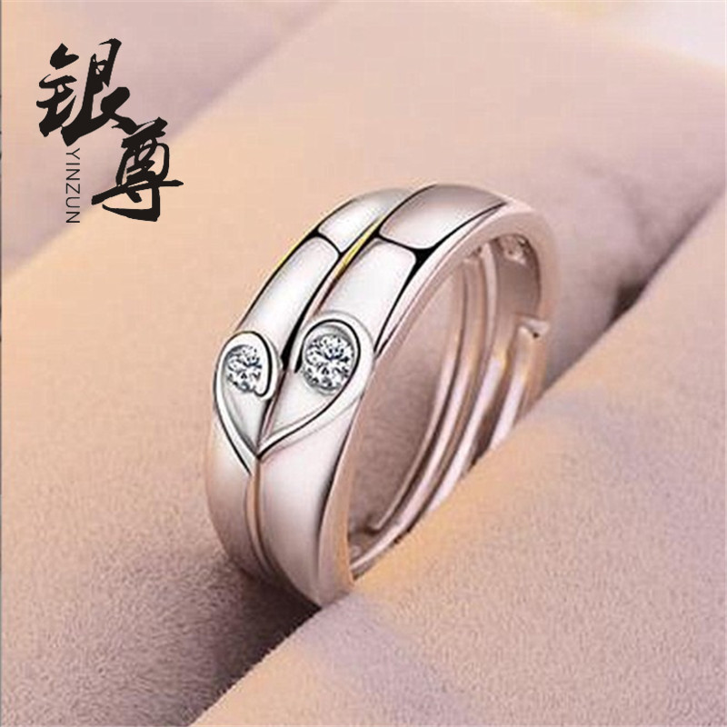 Silver Zun Full Body Silver Heart-Shaped Diamond Ring Couple Ring Simple Fashion Love Wedding Ring Engagement Diamond Ring Direct Supply