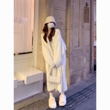 水貂绒毛衣外套女宽松外搭慵懒风中长款白色针织开衫浴袍大衣秋冬