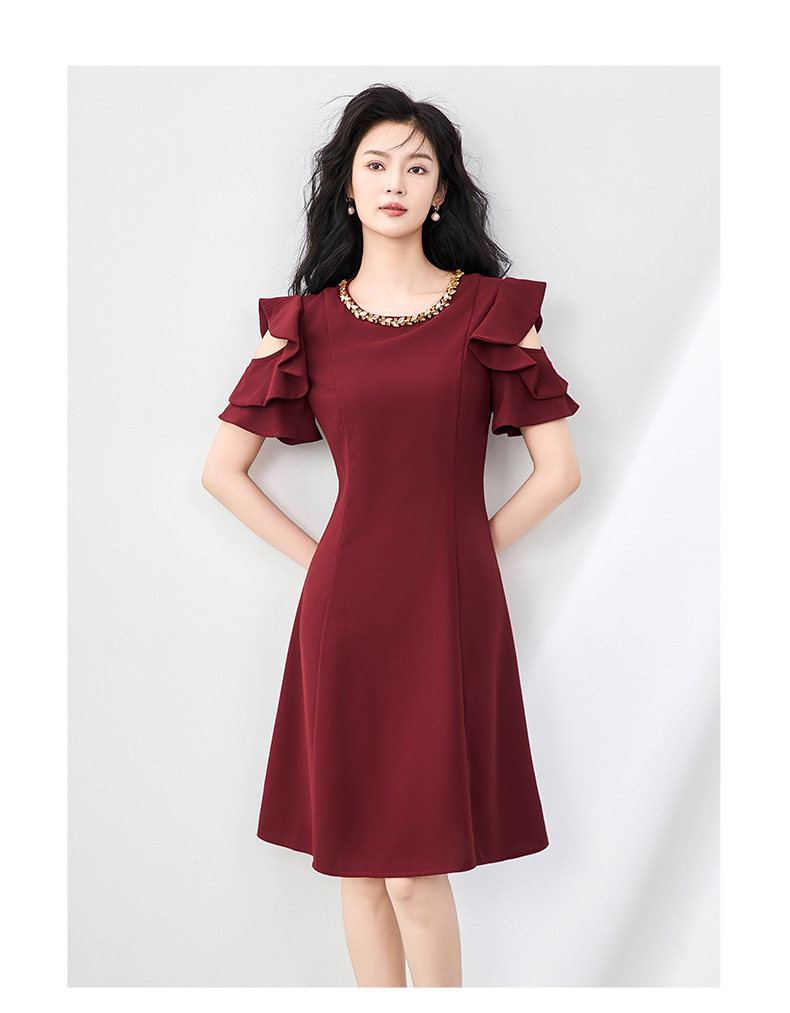 Váy liền thắt eo cổ tròn đính kim cương phong cách Pháp sang trọng cho nữ — Màu đen chi tiết 10