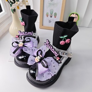 Girls Autumn New Cartoon Kulomi Stretch Socks Boots Korean Style Fashion Two Cotton Princess Leather Boots Children Short Boots