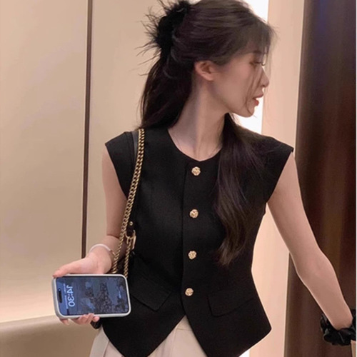 Black Little Black Dress Style Vest Jacket for Women, Summer 2025 New Arrival, Stylish Outerwear, European Style Tank Top Vest