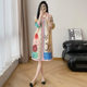 Miyake Style Pleated dress 2025 Summer New Fashion Lapel Loose Slimming Mid-length Printed chubby girl Dress