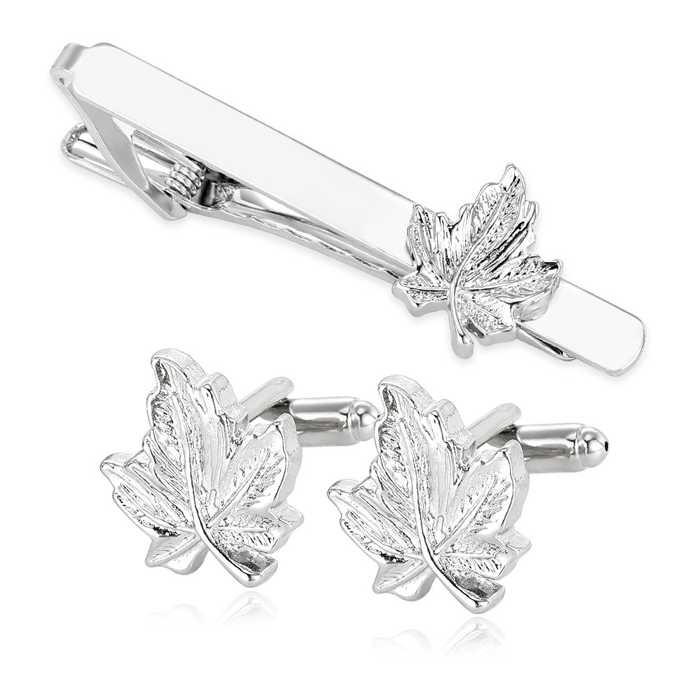 accessories Simple maple leaf cufflinks tie clip set business fashion rust nail alloy cufflinks_voghion.com