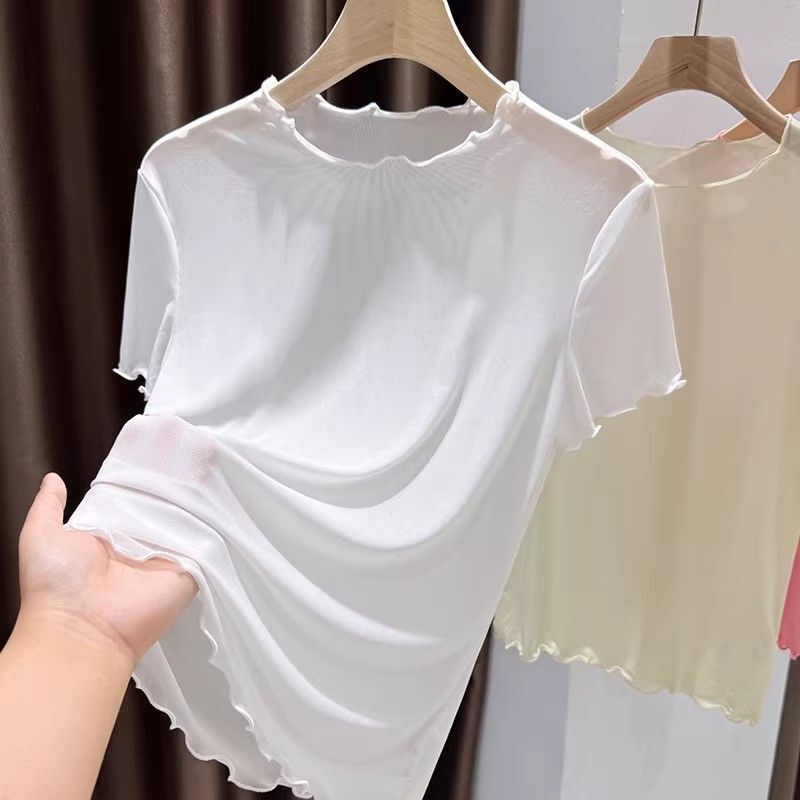 Fashionable and Elegant Mesh Short-Sleeve T-Shirt for Women, Summer 2026, Lace See-Through Camisole Layering Top Fashionable and Elegant Mesh Short-Sleeve T-Shirt for Women, Summer 2026, Lace See-Through Camisole Layering Top