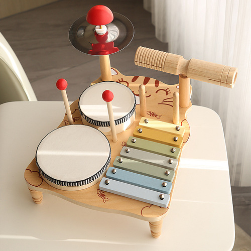 Wooden Early Education Kindergarten Baby Desktop Multifunctional Percussion Instrument Knocking Piano Drum Brain Development Toy