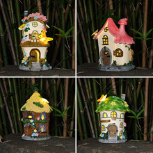 亚马逊新款圣诞太阳能花园庭院家居摆件树屋小夜灯树脂工艺品装饰