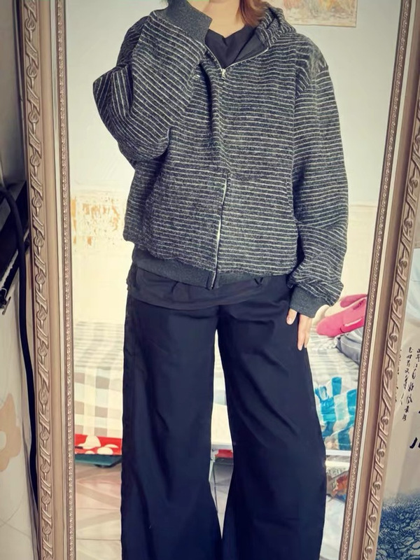 美式复古条纹连帽开衫卫衣女2025秋季新款潮牌宽松小众慵懒风外套|undefined